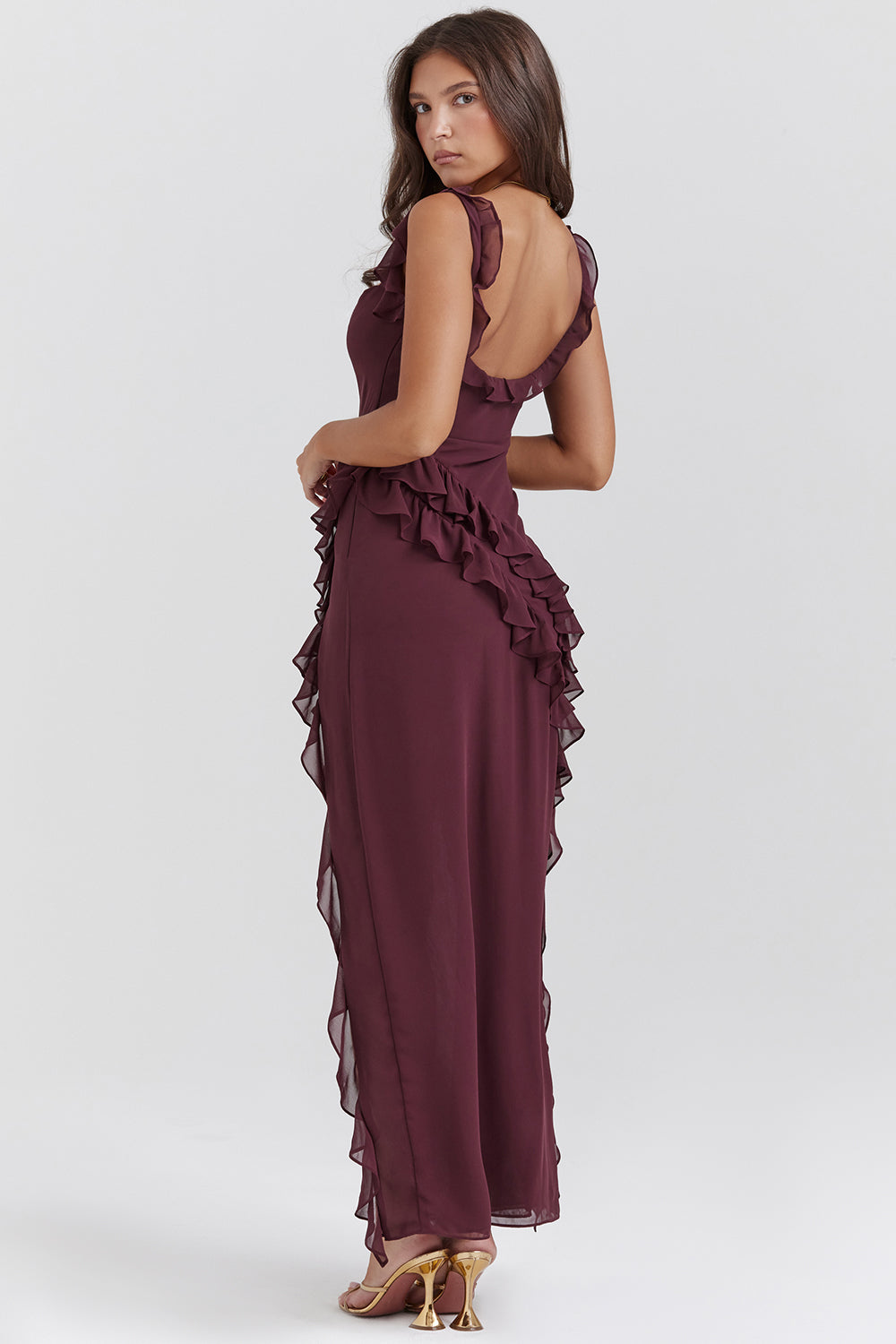 Ariela Mulberry Ruffle Maxi Dress - Momentary Wardrobe