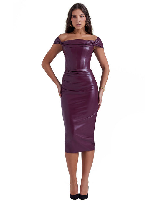 RAVEN VEGAN LEATHER CORSET DRESS MULBERRY