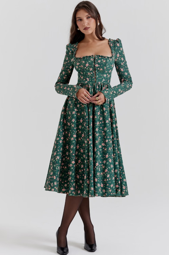 Delia Green Floral Print Midi Dress