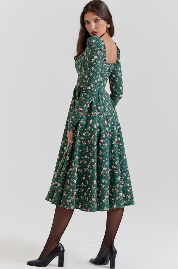 Delia Green Floral Print Midi Dress