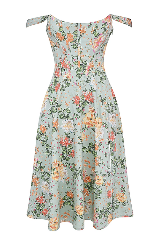 Saira Light Jade Print Midi Sundress