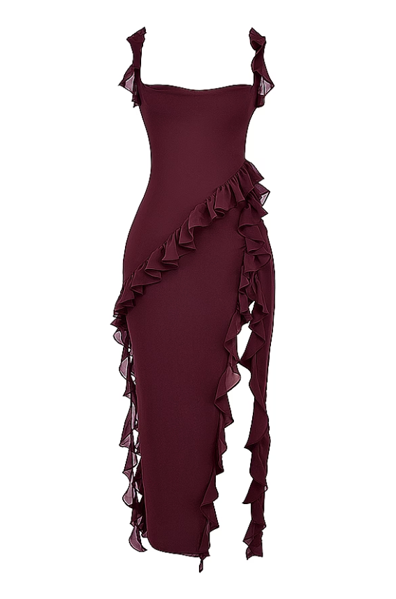 Ariela Mulberry Ruffle Maxi Dress