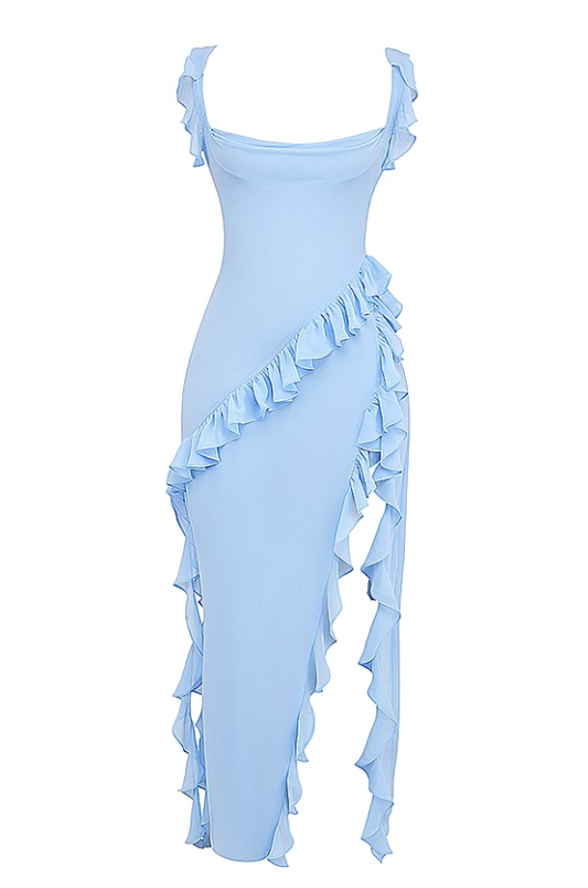 Ariela Soft Blue Ruffle Maxi Dress