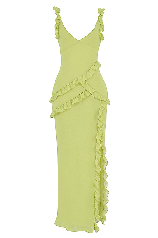 Pixie Lime Ruffle Maxi Dress