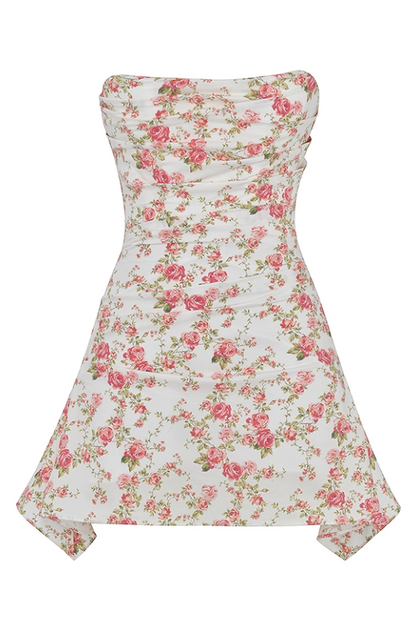 JASMINE Rose Print Draped Strapless Corset Dress