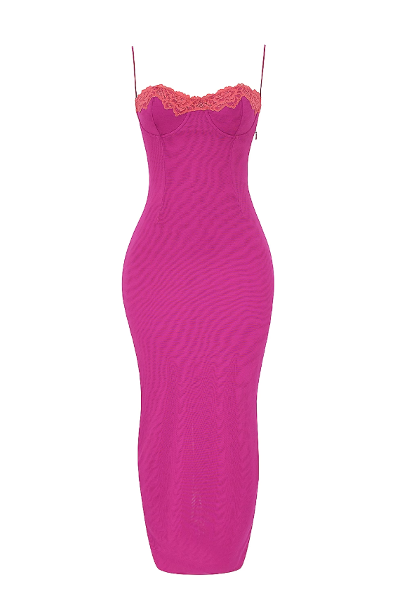 Aiza Raspberry Lace Trimmed Maxi Dress Regular Cup