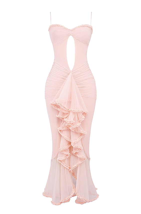 Gabriella Soft Peach Ruffled Front Gown