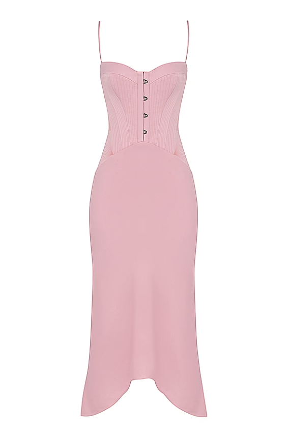 Imogen Rose Pink Satin Corset Midi Dress