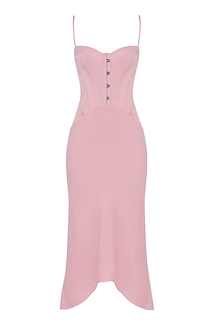 Imogen Rose Pink Satin Corset Midi Dress