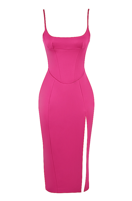 Casimira Pink Satin Corset Midi Dress