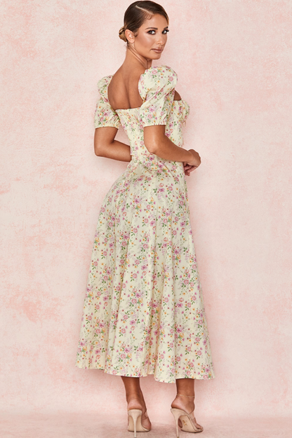 Tallulah Lemon Floral Puff Sleeve Midi Sundress