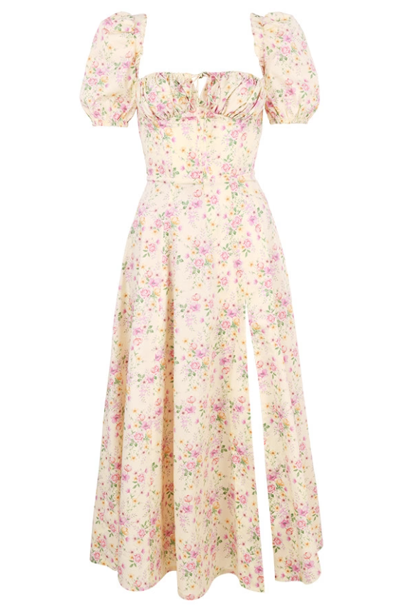 Tallulah Lemon Floral Puff Sleeve Midi Sundress