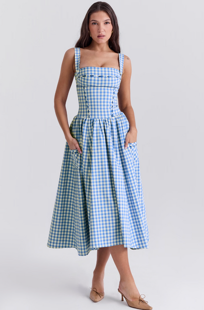 Vivien Regatta Blue Gingham Midi Sundress