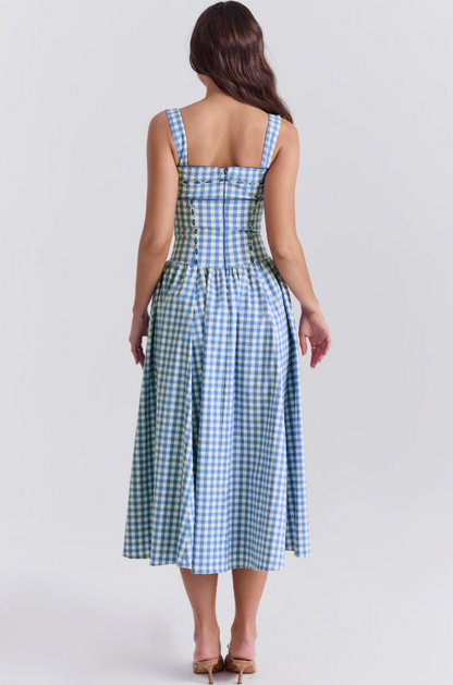 Vivien Regatta Blue Gingham Midi Sundress