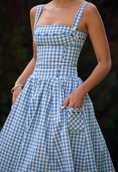 Vivien Regatta Blue Gingham Midi Sundress