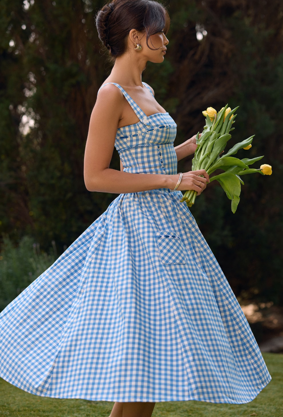 Vivien Regatta Blue Gingham Midi Sundress