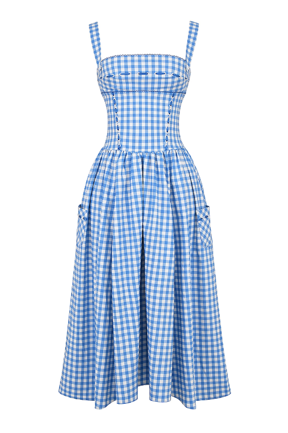 Vivien Regatta Blue Gingham Midi Sundress