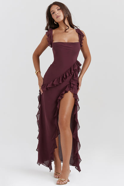 Ariela Mulberry Ruffle Maxi Dress - Momentary Wardrobe