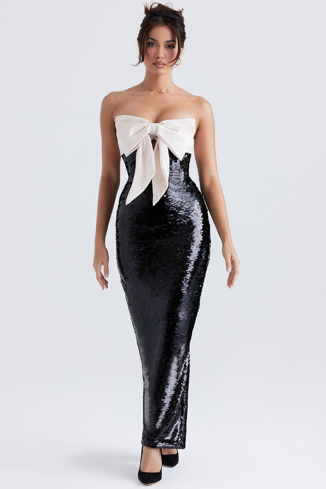 Black Sequin Strapless Bow Dress - Momentary Wardrobe